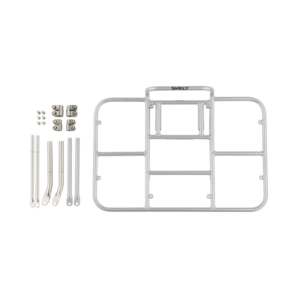 Surly 24-Pack Rack 2.0 Silver disassembled on white background