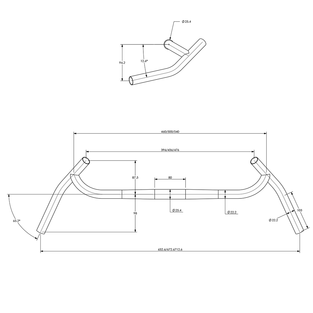 Surly Corner Bar geometry line drawing showing dimensions