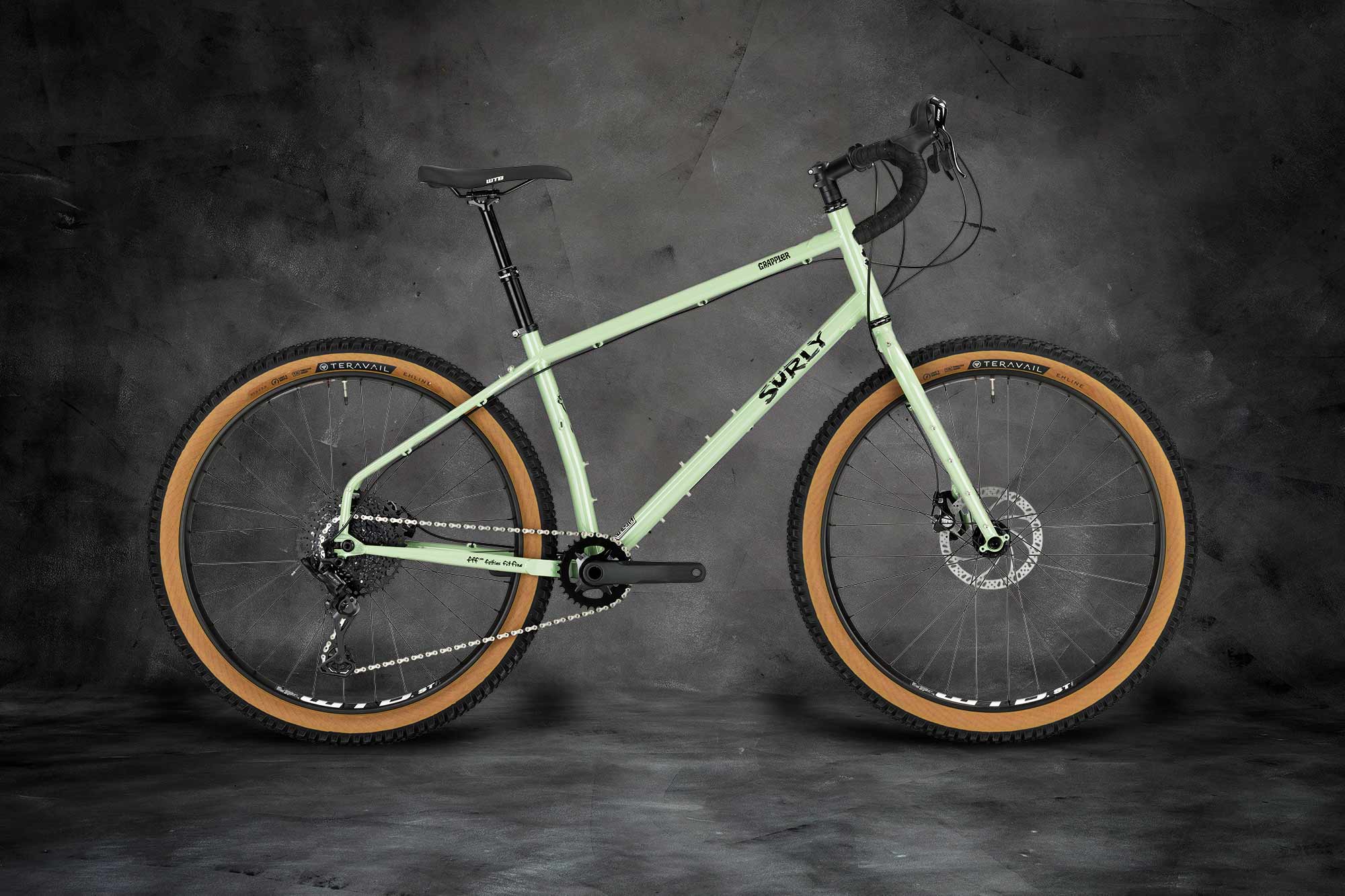 Surly Grappler complete bike, sage green, side view