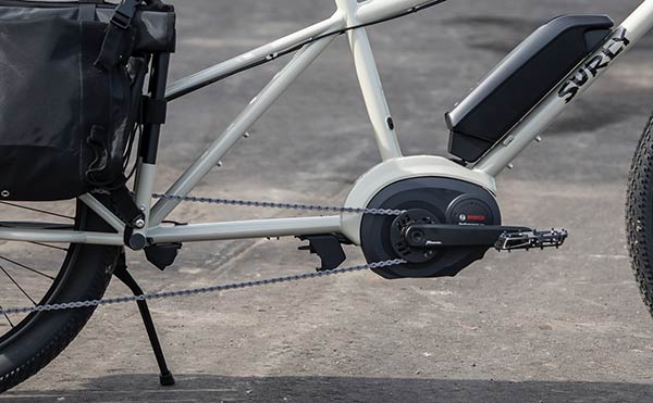 View of bottom half of a Surly Big Easy bike focused on the drive train