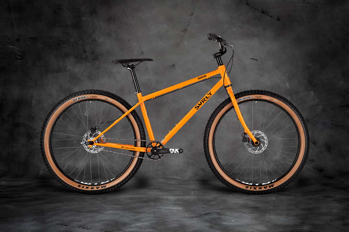 Surly Lowside Bike sideview - Dream Tangerine on gray background