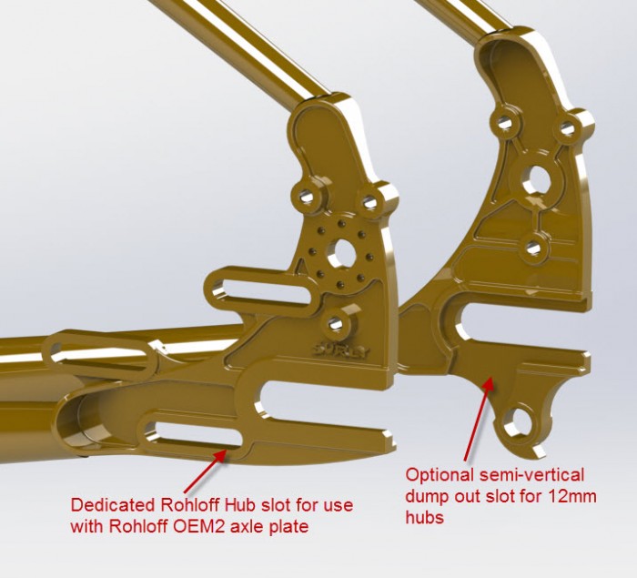 Cropped close up view of the rear drop out on a Surly Ogre bike frame