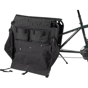 Surly Big Dummy Bag mounted on cargo Ebike with side pocket fully open and flap cover small pockets up