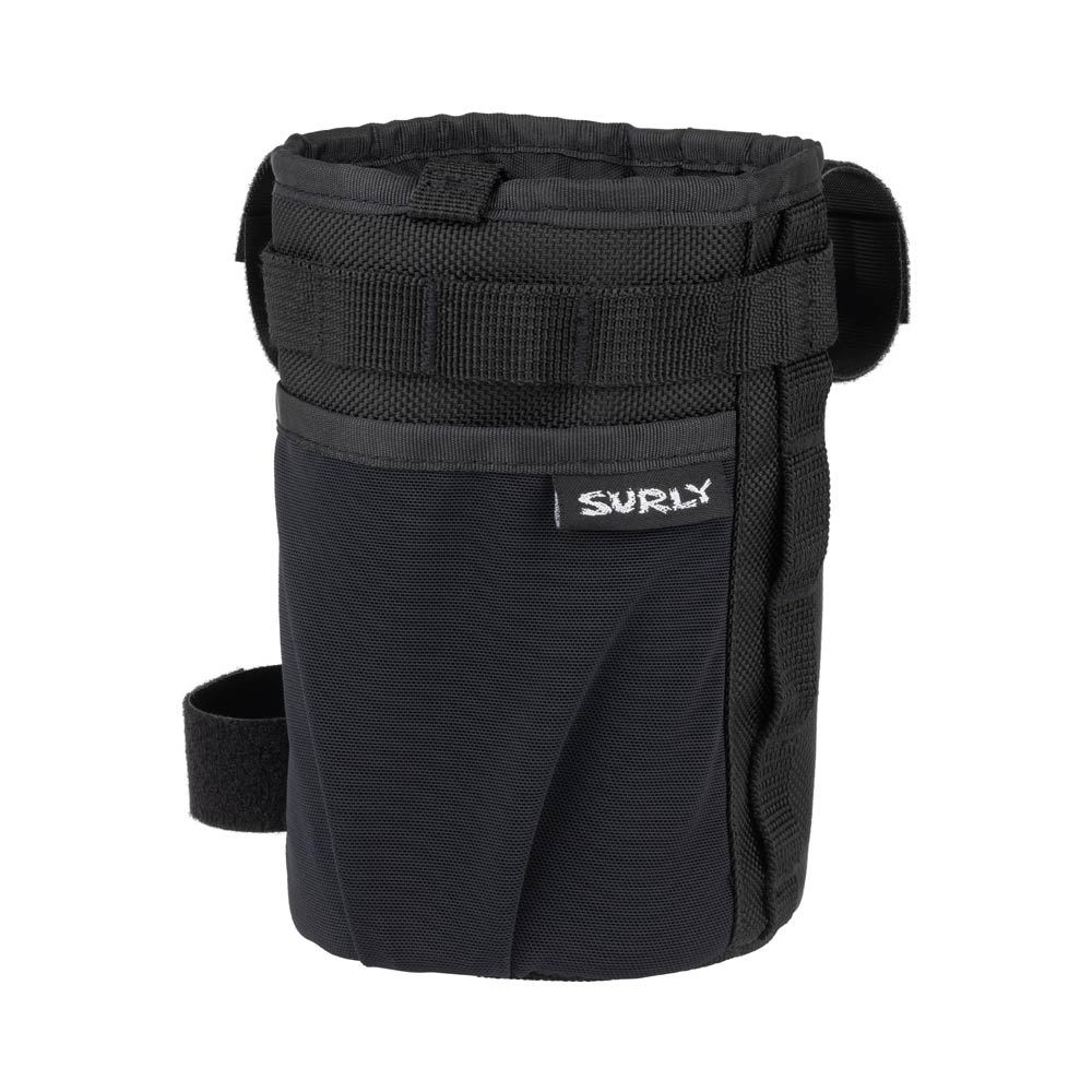 Surly Dugout Bag front view showing outside pocket and logo