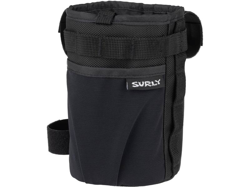 Surly Dugout Bag front view showing outside pocket and logo