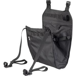 Surly Little Dummy Bag, black, front three-quarter view with closure straps un-done