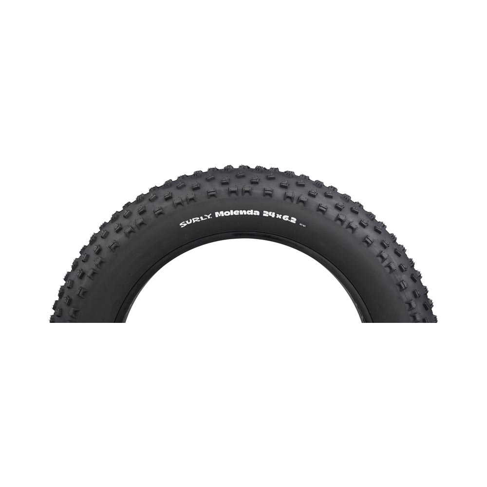 Surly Molenda Fat Bike Tire mounted on rim side view showing sidewall and hot patch