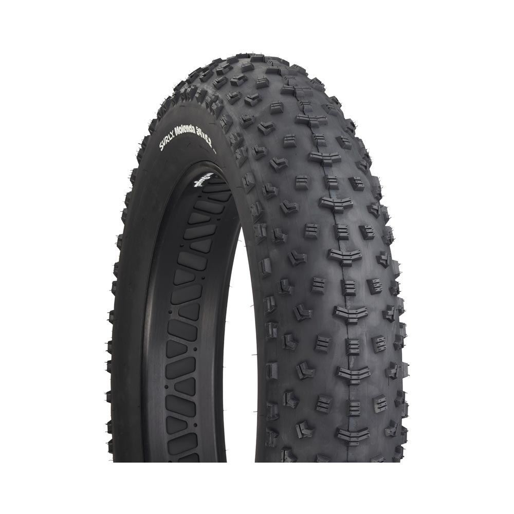 Surly Molenda Fat Bike Tire mounted on rim front view showing tread pattern